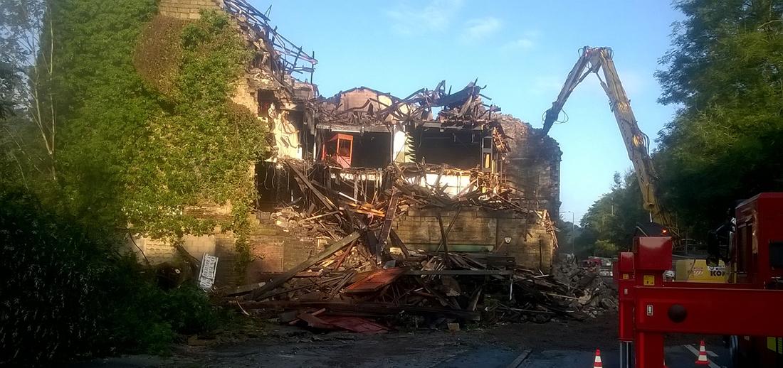Former Walkley clog factory demolition following fire